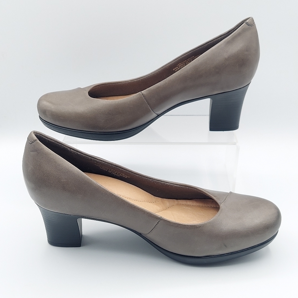 Earth Tamarack Dark Gray Leather Padded Insoles Pumps Heels Size 9.5B - Picture 2 of 11